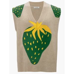 J.W. Anderson Strawberry Painted Intarsia Wool-Blend V-Neck Knit Sweater Vest